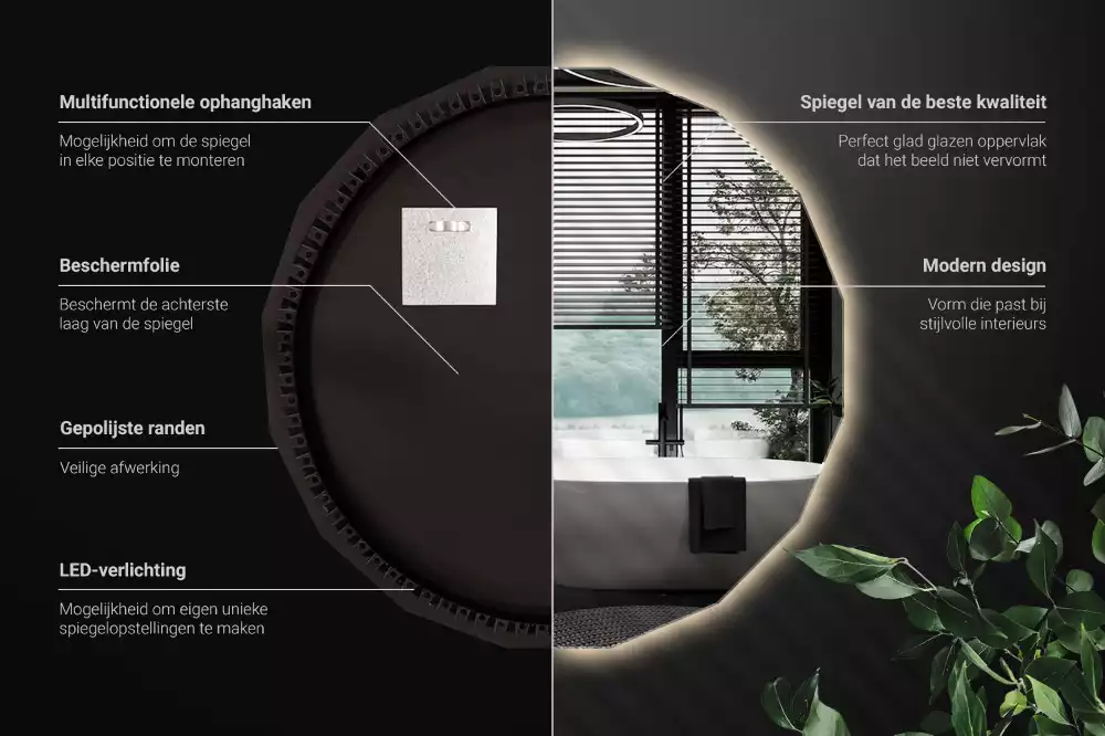 Sokszögű tükör LED-es világítással