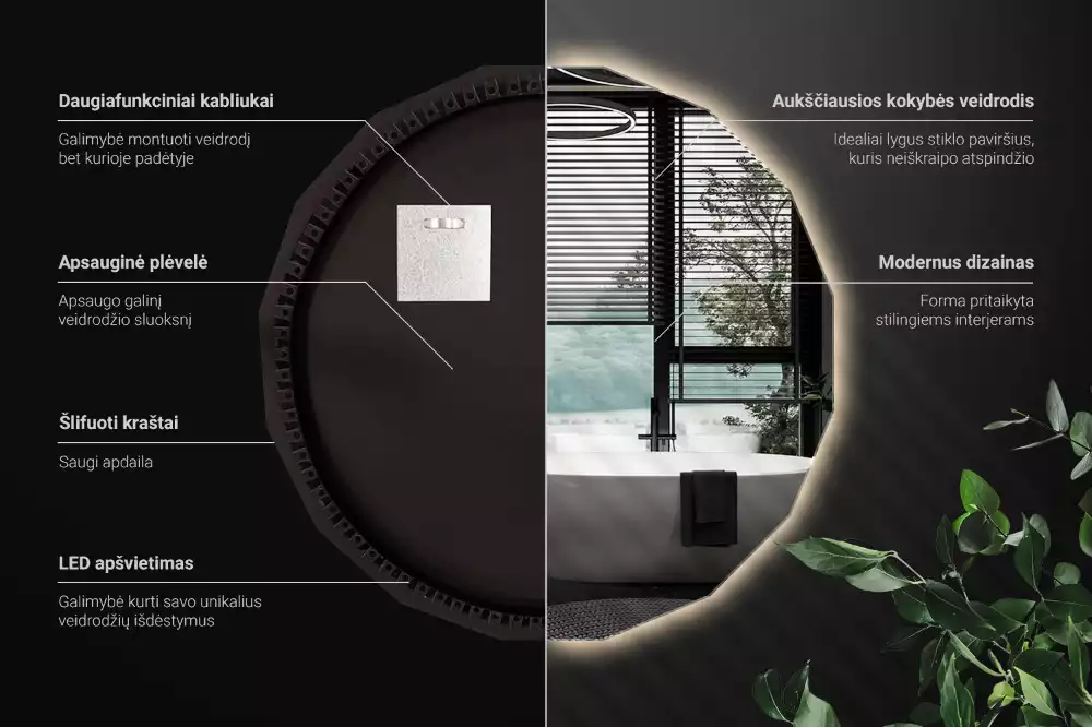 Sokszögű tükör LED-es világítással