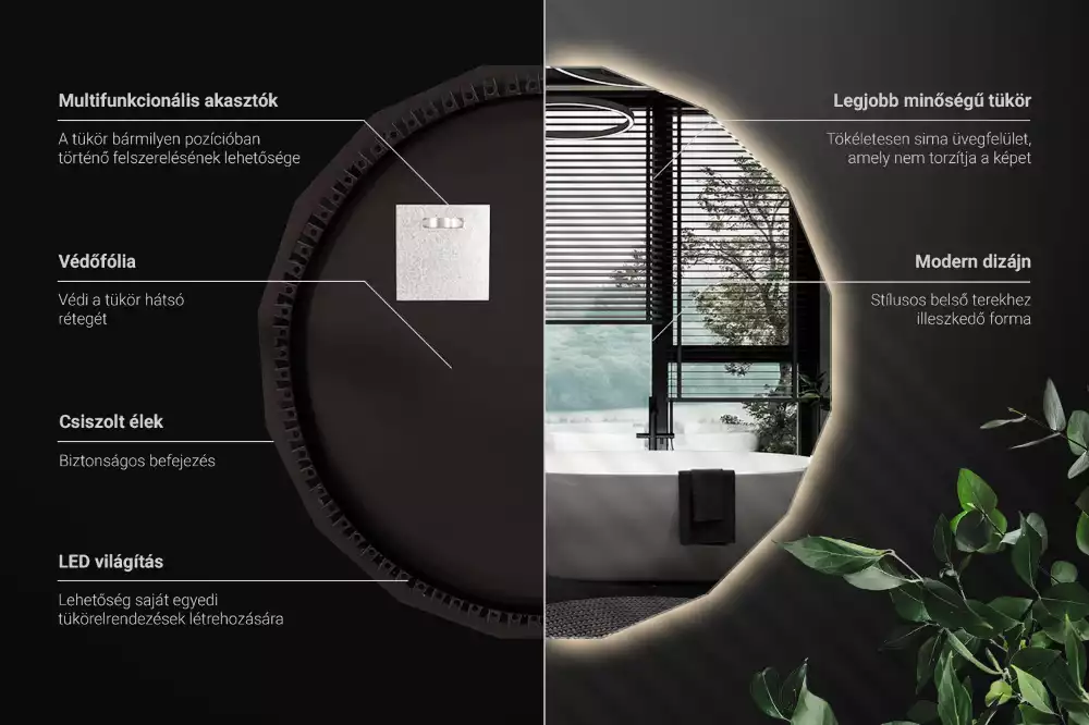 Sokszögű tükör LED-es világítással