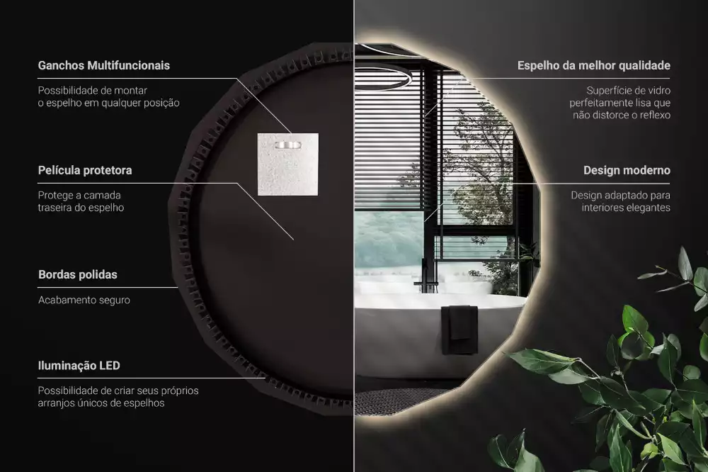 Sokszögű tükör LED-es világítással