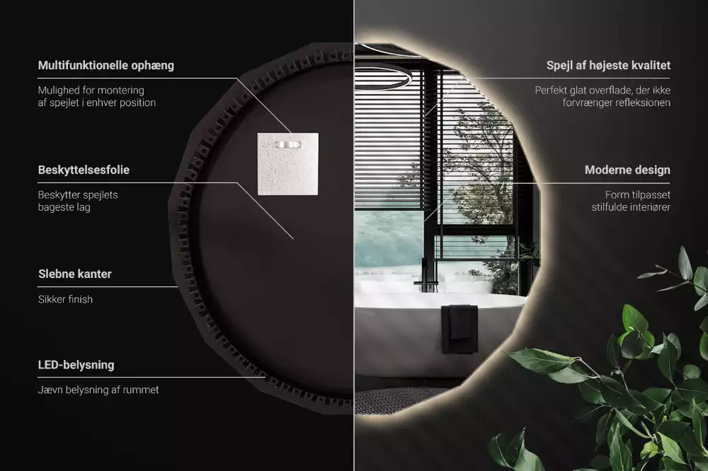 Sokszögű tükör LED-es világítással