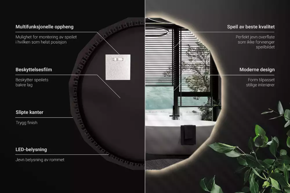 Sokszögű tükör LED-es világítással