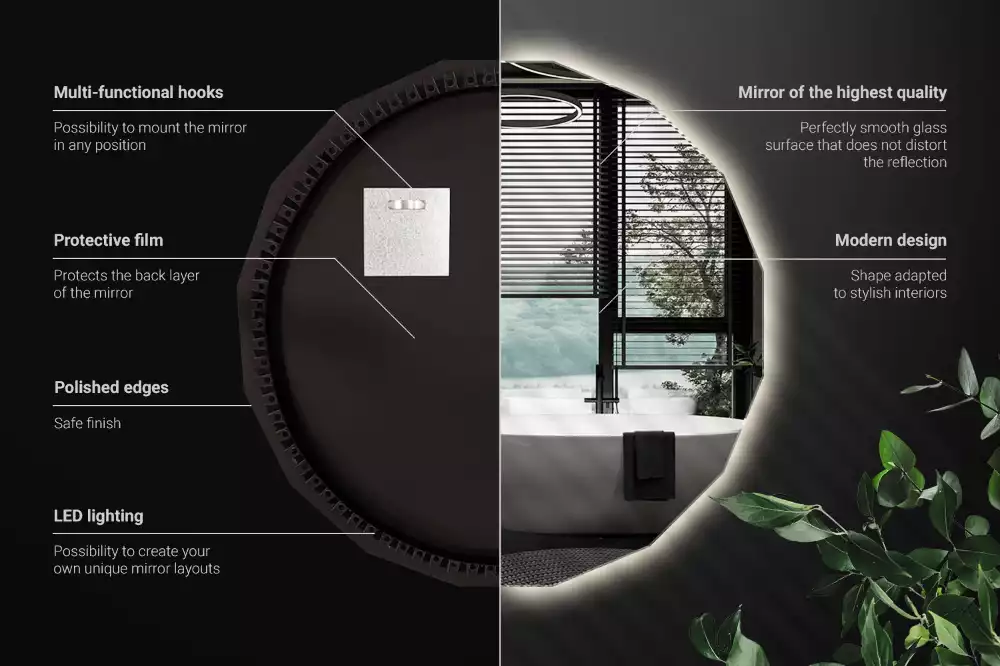 Sokszögű tükör LED-es világítással