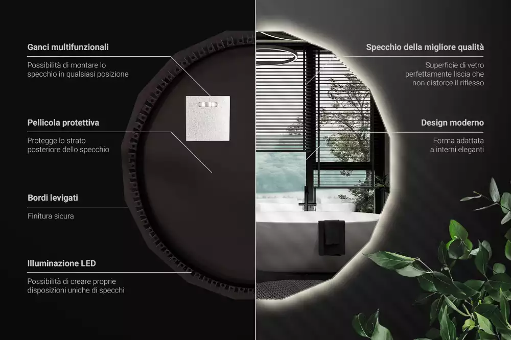 Sokszögű tükör LED-es világítással