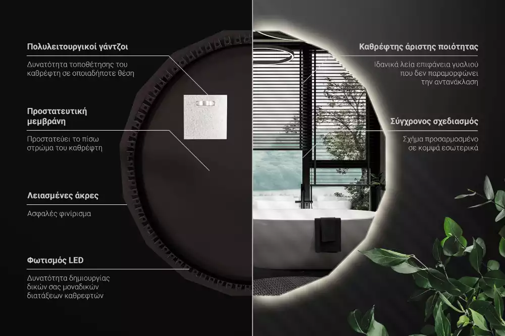 Sokszögű tükör LED-es világítással