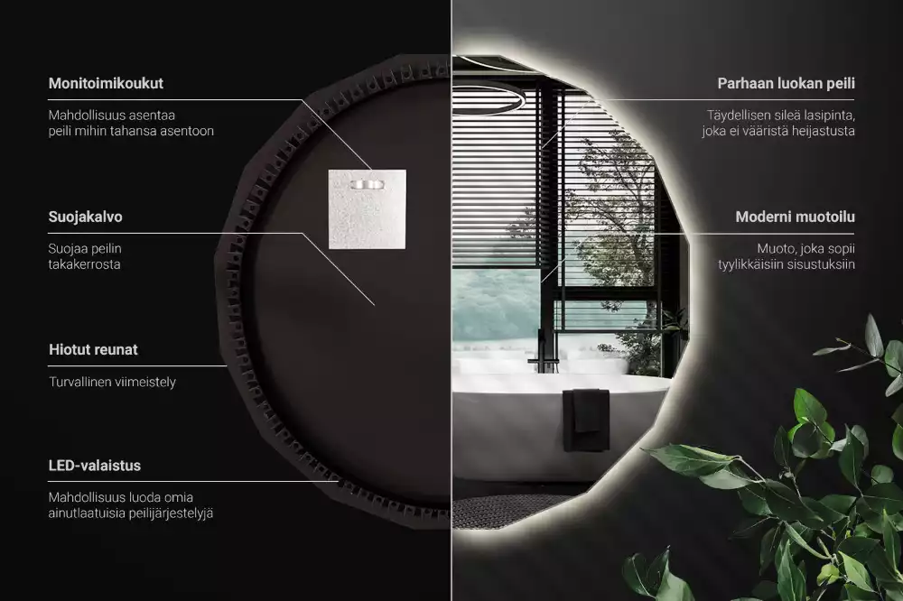 Sokszögű tükör LED-es világítással