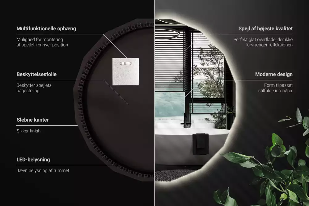 Sokszögű tükör LED-es világítással