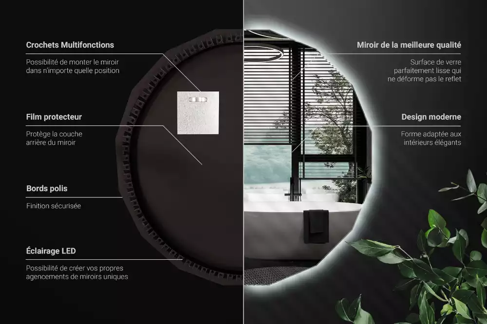 Sokszögű tükör LED-es világítással