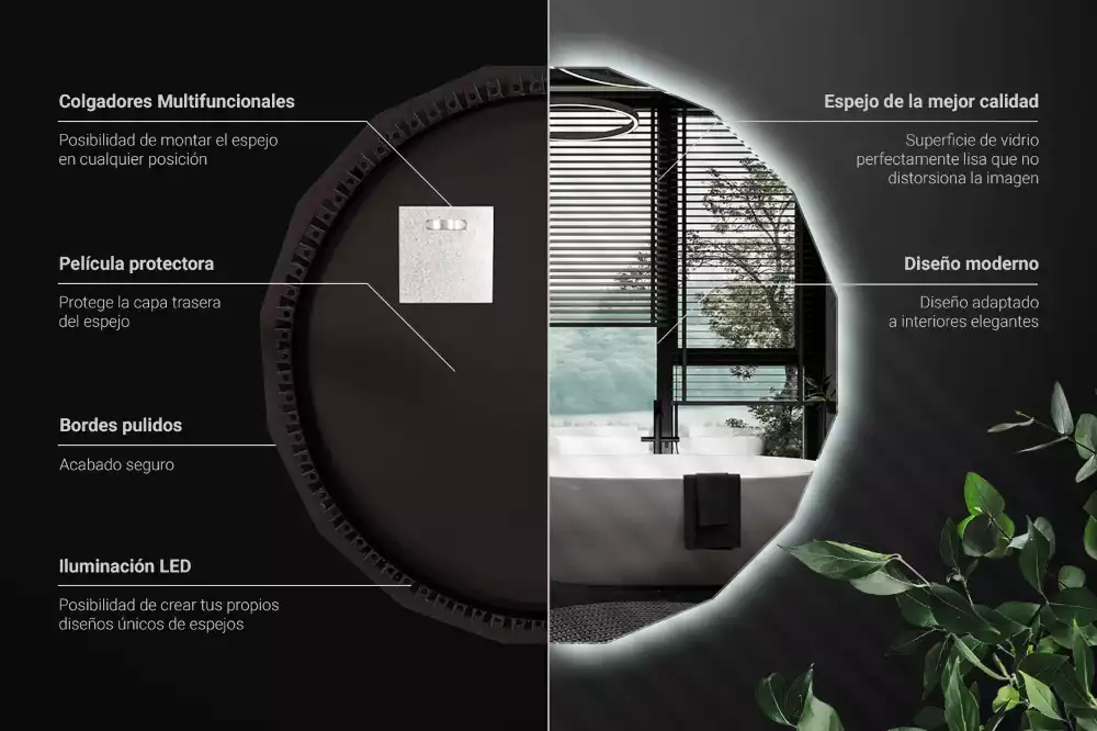 Sokszögű tükör LED-es világítással