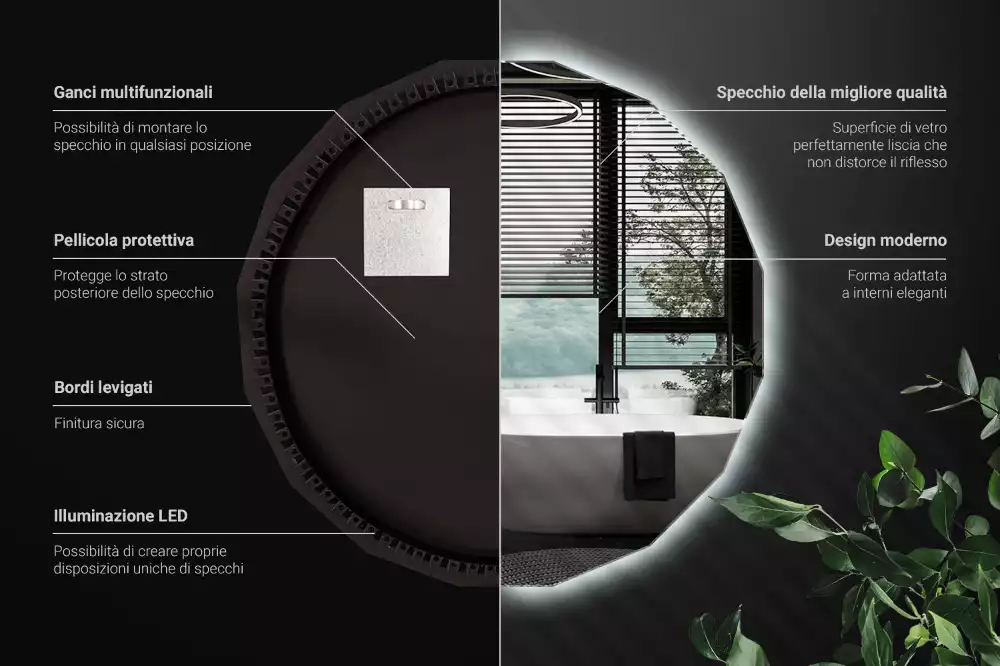 Sokszögű tükör LED-es világítással