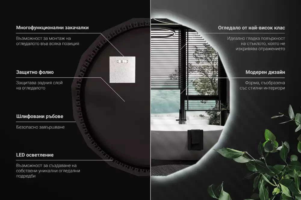 Sokszögű tükör LED-es világítással