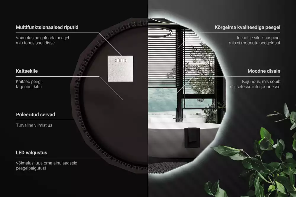 Sokszögű tükör LED-es világítással