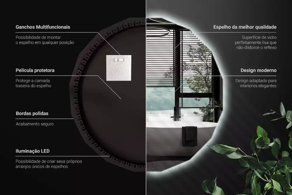 Sokszögű tükör LED-es világítással