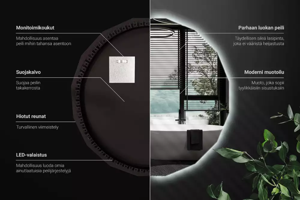 Sokszögű tükör LED-es világítással