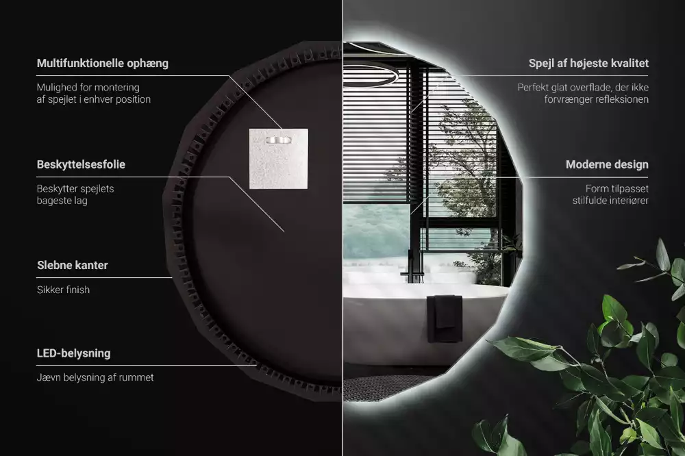 Sokszögű tükör LED-es világítással