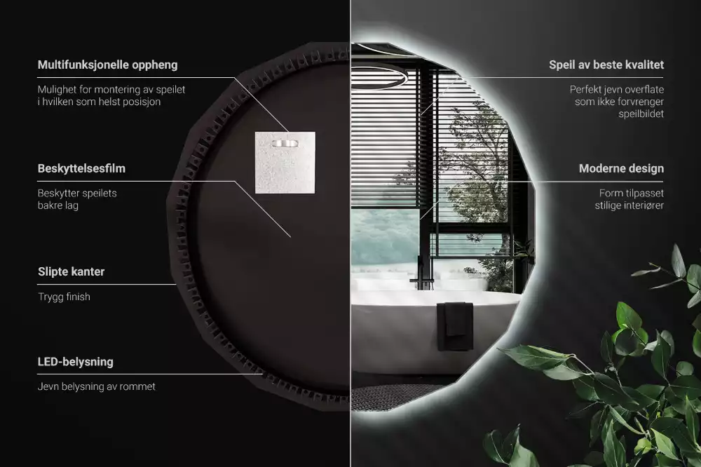 Sokszögű tükör LED-es világítással