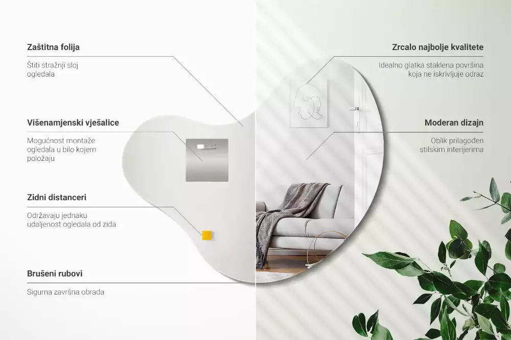 Organikus tükör keret nélküli függő