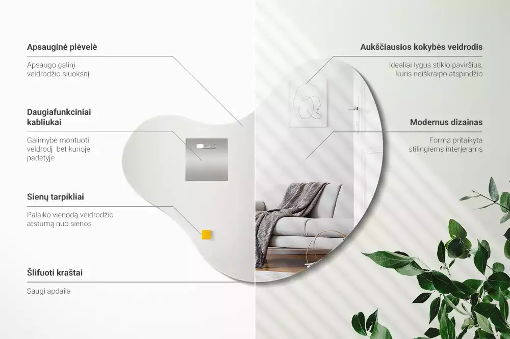 Organikus tükör keret nélküli függő