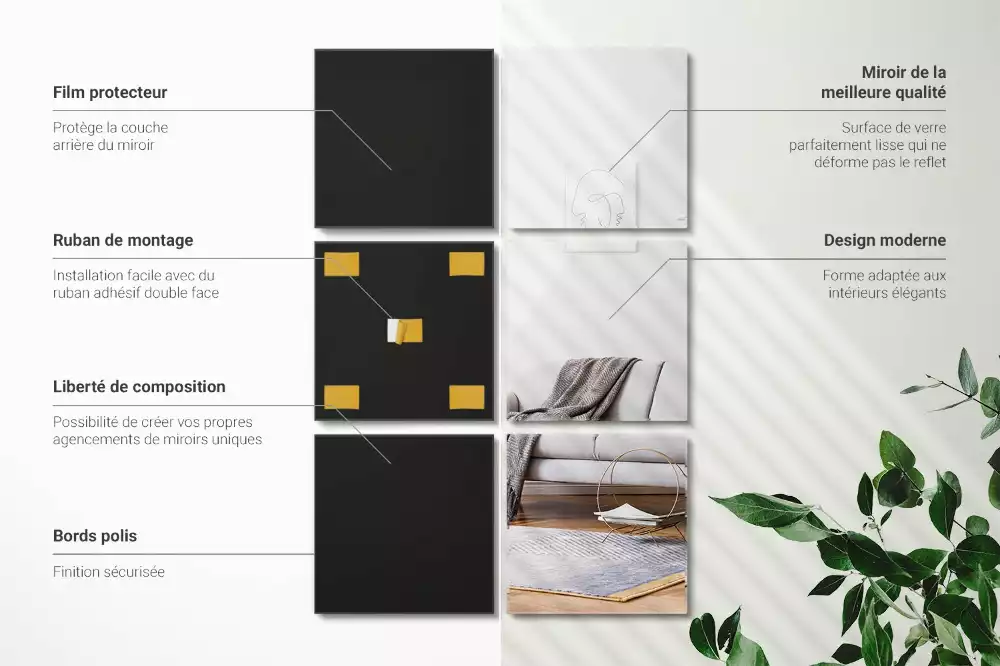 Tükör csempék négyzet alakú dekoratív