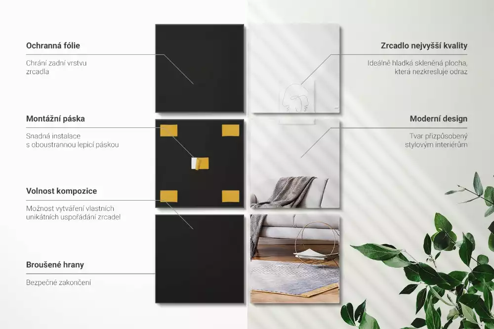 Tükör csempék négyzet alakú dekoratív