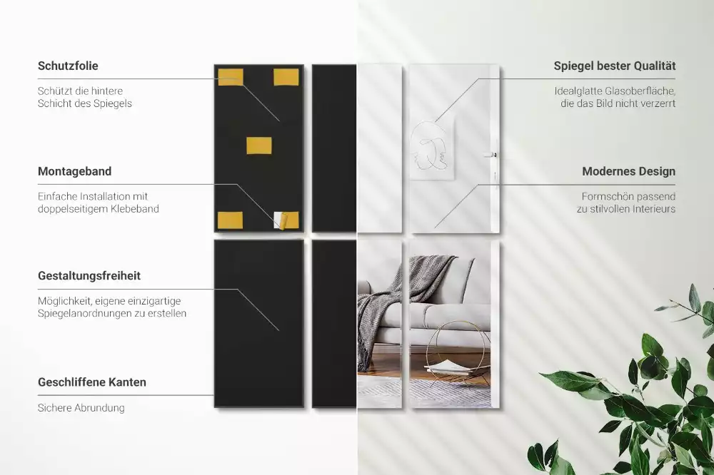 Csempe tükrök négyszögletes öntapadós