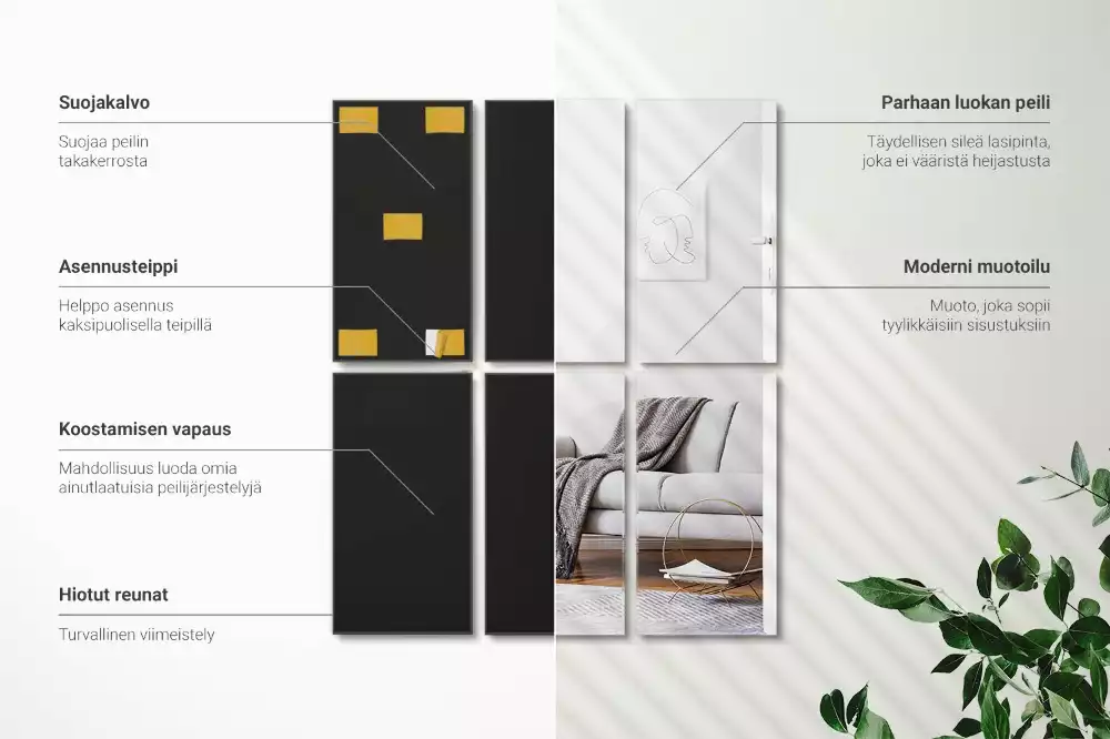 Csempe tükrök négyszögletes öntapadós