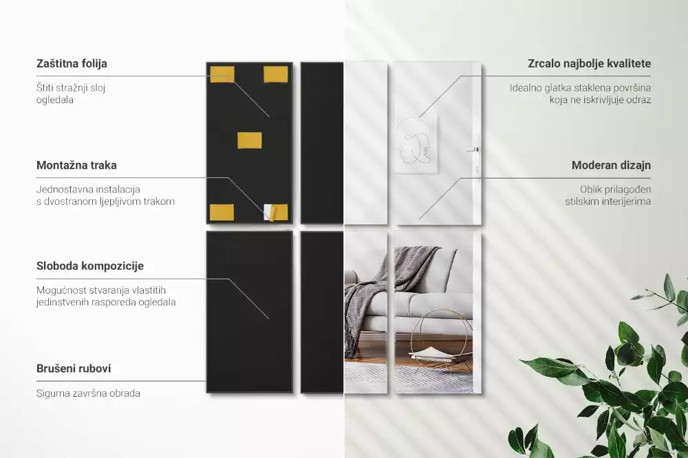 Csempe tükrök négyszögletes öntapadós