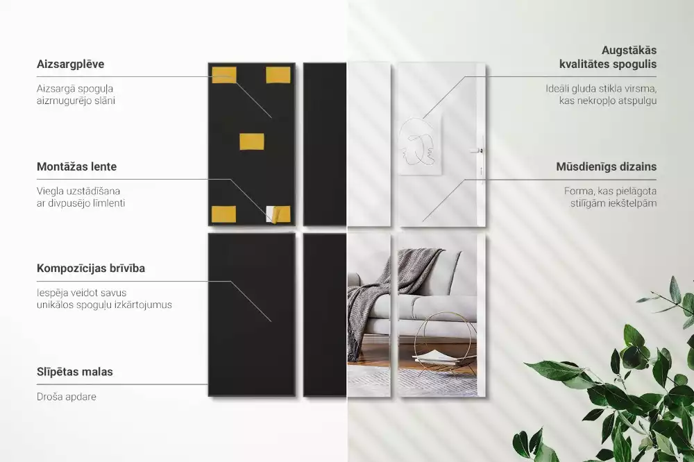 Csempe tükrök négyszögletes öntapadós