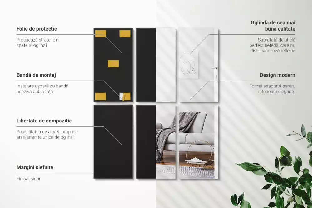 Csempe tükrök négyszögletes öntapadós